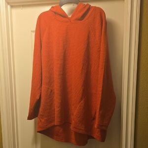 Lane Bryant Orange Hooded Waffle-Knit Pullover Sweatshirt